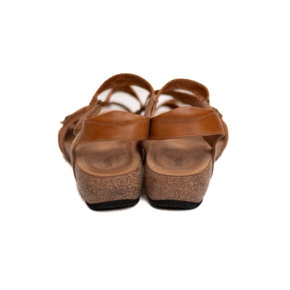 Taos Trulie Sandals 9 Camel Brown Leather Strappy Slingback Wedge Cork Footbed - Picture 4 of 9